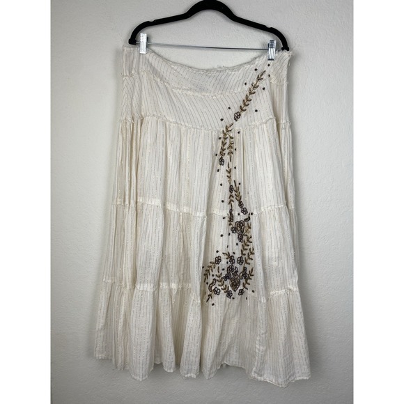 JohnPaulRichard Dresses & Skirts - John Paul XL Skirt Tiered Embroidered Beaded Cowgirl Broomstick Full 100% Cotton